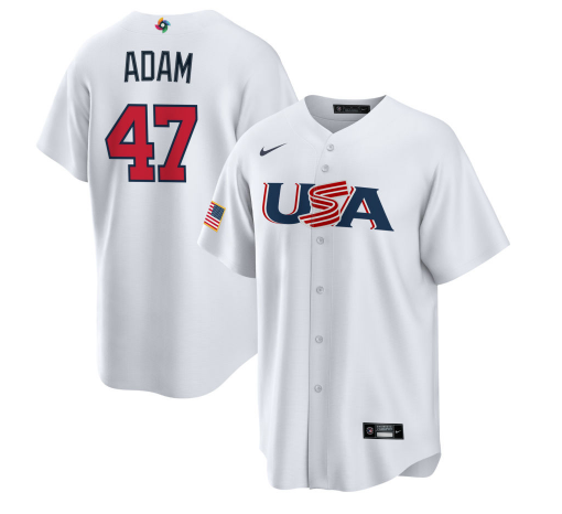 Men's USA Baseball #47 Jason Adam 2023 White World Baseball Classic Replica Stitched Jersey Men's USA Baseball #47 Jason Adam 2023 White World Baseball Classic Replica Stitched Jersey